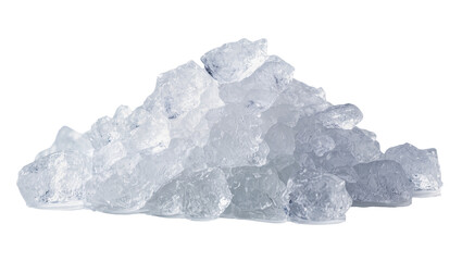 Pile of crushed ice cubes with sharp edges, isolated on transparent background