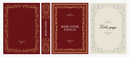 Classic vintage book cover, title page, spine design with Art Deco, Baroque, Art Nouveau and Victorian ornaments. Elegant decorative frame, retro style for publications, posters and artistic layouts.
