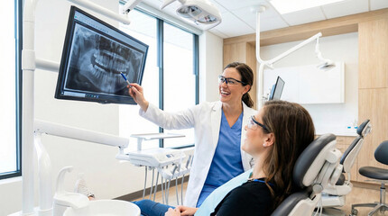 Female Dentist Explaining Dental X-ray Results to a Patient
