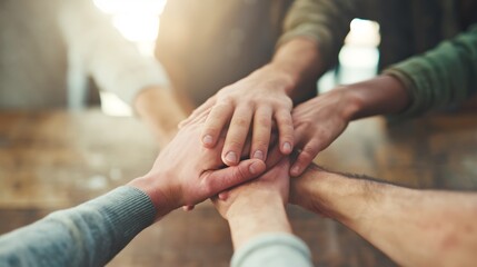 Group of people joining hands in circle