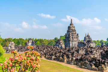 Ancient ruins of Prambanan Temple under renovation in Sleman, Yogyakarta, Indonesia. This magnificent 9th-century Hindu temple complex, a UNESCO World Heritage Site, the largest Hindu temple compound.