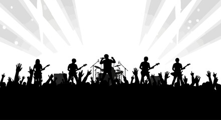 Silhouette of a rock band performing live on stage.