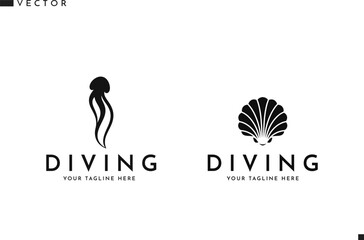 Scallop shell and jellyfish logo vector
