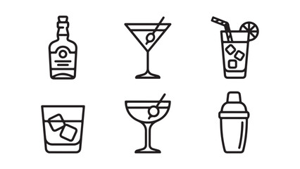 Cocktail and Alcoholic Beverage Line Icon Set