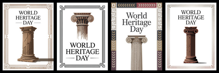 World Heritage Day Classical Column Poster Set Ancient Architecture Collection