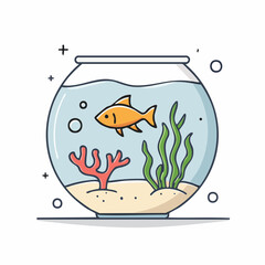 Goldfish in a Bowl with Coral and Seaweed