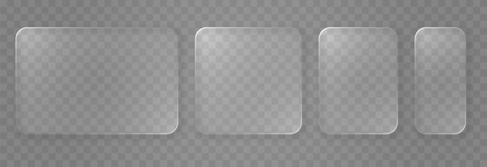 Set of glass elements in different shapes in glassmorphism style. Liquid glass effect PNG. Glass panels with liquid glass effect.