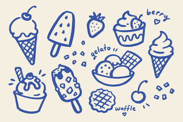 Ice Cream Dessert Set Doodle Sketch Vector