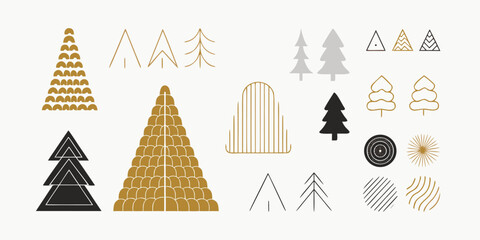Set of modern minimal geometric christmas tree icons