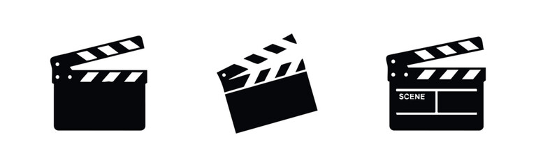 Film movie clapper board icons, essential tools for cinema production and scene marking.