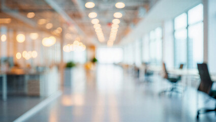 Blurred background of a bright modern open office interior with background interior workplace