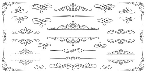 Luxury calligraphic text dividers and ornate frame corners decoration set