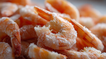 Close-up of Frozen Prawns on a white background. Raw seafood preparation, ready to cook. Culinary ingredient for a healthy meal