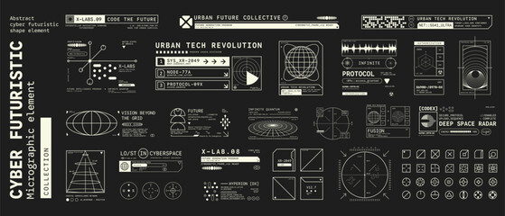 Set of Micrographic Cyber element Futuristic UI Elements Shape Collection