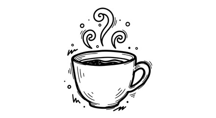Steaming coffee cup illustration on white background for design element