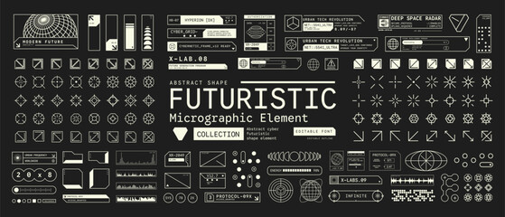 Set Futuristic cyberpunk interface element technology UI Elements Shape Collection graphic vector design template