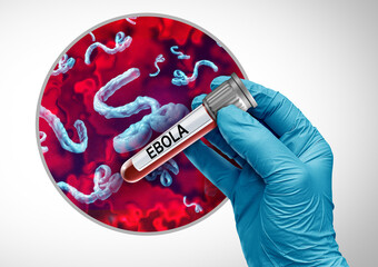 Ebola global Health Crisis virus outbreak blood test diagnosis concept showing a contagious viral infection and deadly pathogen symbolizing epidemic spread.