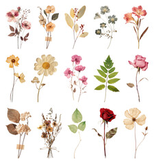 PNG Vintage dried floral arrangement collection, transparent background