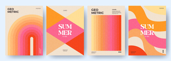 Creative concept of summer bright covers, cards or posters in minimal style for corporate identity, branding, social media ads, promo. Modern design template set in trendy geometric style