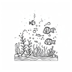 Under the sea doodle drawing sketch animal.