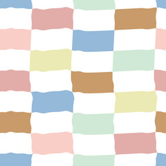 Bezszwowy wzór z kolorową falującą kratką w pastelowych kolorach – retro groovy, grafika wektorowa
