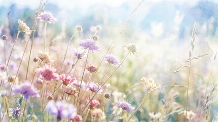 Dreamy Field of Wildflowers - A Pastel Haze of Natures Beauty.