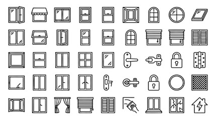 Set of outline window and hardware icons in linear style
