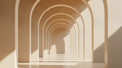 Architectural arches in a beige hallway a 3d rendered interior scene