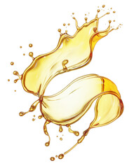 Golden oil splash isolated on white background. 3D illustration of premium luxury cosmetic liquid serum or gold essential oil.