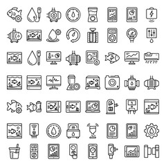 Aquarium Equipment Line Icons On White Background