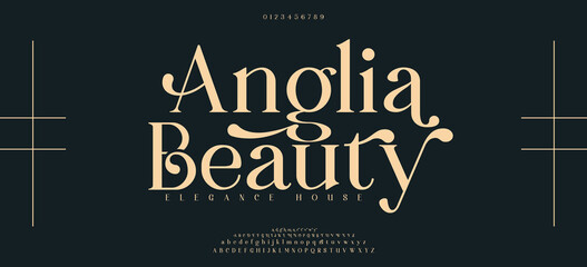 Anglia Beauty Elegant alphabet letters font and number. Classic Lettering Minimal Fashion Designs. Typography modern serif fonts decorative vintage design concept. vector illustration