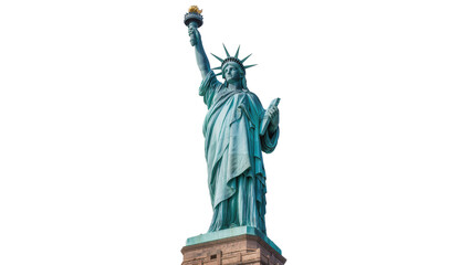 Iconic Statue of Liberty holding torch and tablet, isolated on transparent background