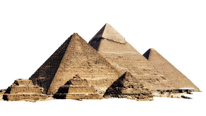 Ancient Egyptian pyramids complex with stone blocks, isolated on transparent background