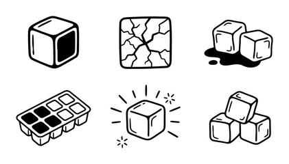 Ice Cubes Vector Icons Set: Frozen Water, Chilling Drinks, Refreshment, Cold Elements