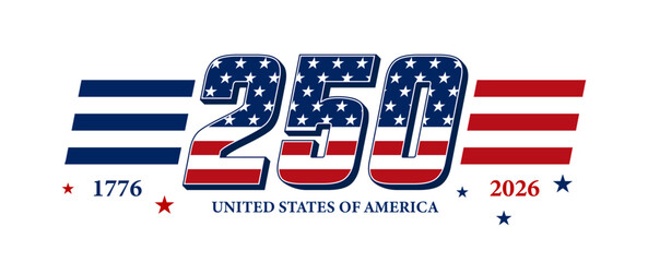 250 years anniversary USA. United States Independence day text design national holiday. Vector illustration.