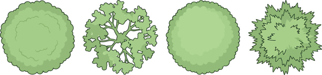 Set of four different tree top view icons for landscape design