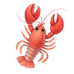 Watercolor illustration of a cute cartoon red lobster isolated on white background