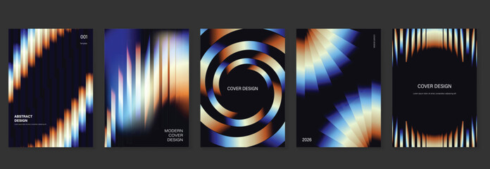 Abstract wavy line poster vector set with flowing gradient curves, optical stripe patterns and modern geometric cover layouts for flyer, banner, social media and print design.