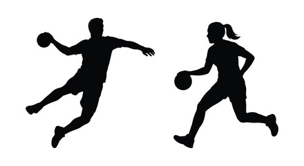 Handball players in action dynamic poses depicted as a black silhouette team sport ball game indoor sports athlete