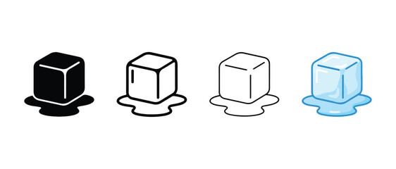 ice cubes in different colors melting on flat surfaces black gray white and blue ice cube illustrations