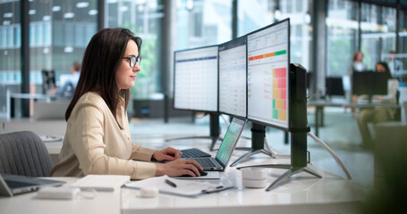 Young Woman Uses Laptop For Vendor Risk Assessment
