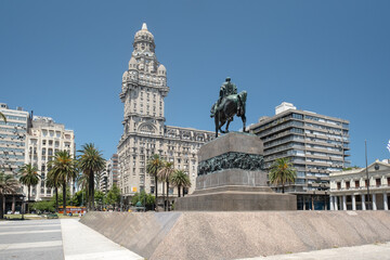 Architectural landscape of Independence Square in Montevideo, Uruguay