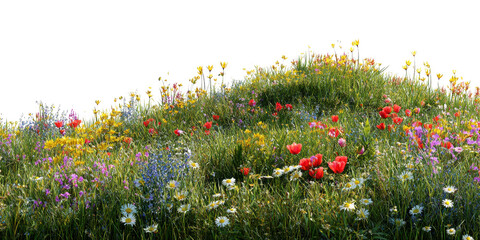 Vibrant Wildflower Meadow With Red Yellow White And Purple Blooms In Sunlit Grassland wildflowers flowers
