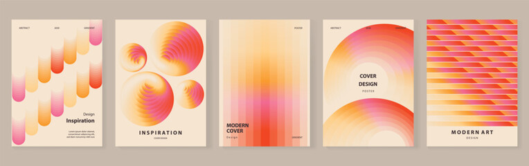 Abstract pastel gradient poster templates vector set. Peach, pink and orange fluid shapes, soft spheres, blurred light and wavy patterns for modern cover, flyer, banner and wall art design.