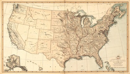 Antique sepia parchment map of North American territory.