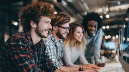 Group of young people working together. Creative business people in modern office