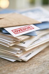 Stack of Overdue Bills and Mail Symbolizing Financial Debt and Stress