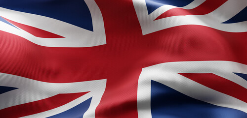 United Kingdom flag and detailed fabric texture waving background 3D render
