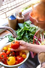 Fresh vegetables in kitchen sink