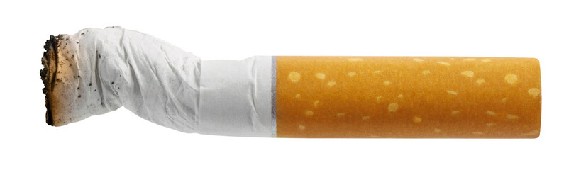 Used cigarette butt, isolated on transparent cutout background
